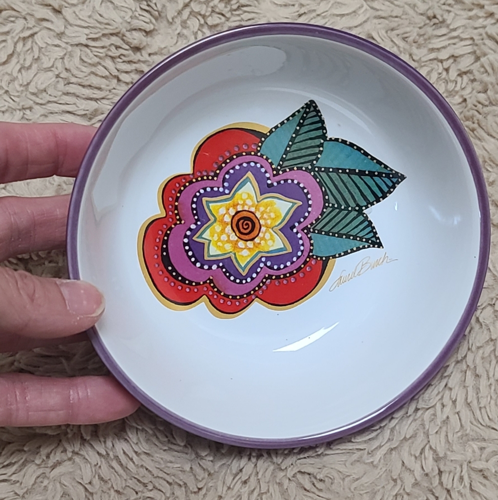 Laurel Burch Colorful Carlotta Cat Ceramic Design Bowl - Picture 2 of 7